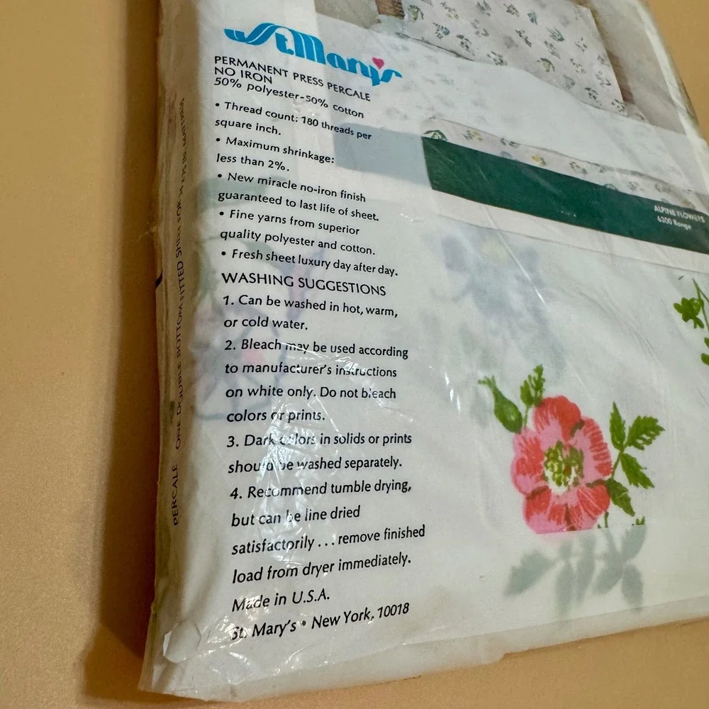 Vintage St. Mary's Aline Flowers Fitted Sheet NOS Double Full Floral Cottagecore
